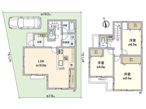 小平市上水新町1丁目 土地 6区画 建物プラン例 (間取り図) 小平市上水新町1丁目 土地 6区画 建物プラン例 (間取り図)