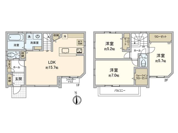 国分寺市北町2丁目 新築戸建 1号棟 間取図(平面図) 国分寺市北町2丁目 新築戸建 1号棟 間取図(平面図)