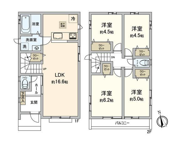 府中市新町3丁目 新築戸建 B号棟 間取図(平面図) 府中市新町3丁目 新築戸建 B号棟 間取図(平面図)