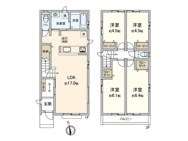 府中市新町3丁目 新築戸建 C号棟 間取図(平面図) 府中市新町3丁目 新築戸建 C号棟 間取図(平面図)