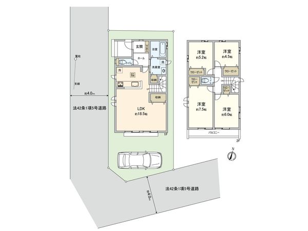 小平市小川町1丁目 新築戸建 A号棟 間取図(平面図) 間取図(平面図)