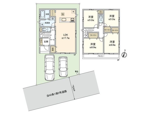 小平市小川町1丁目 新築戸建 B号棟 間取図(平面図) 間取図(平面図)