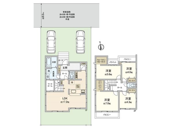 小平市上水新町3丁目 新築戸建1号棟 間取図(平面図) 間取図(平面図)