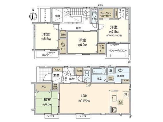 小平市小川町1丁目 新築戸建1号棟 間取図(平面図) 小平市小川町1丁目 新築戸建1号棟 間取図(平面図)