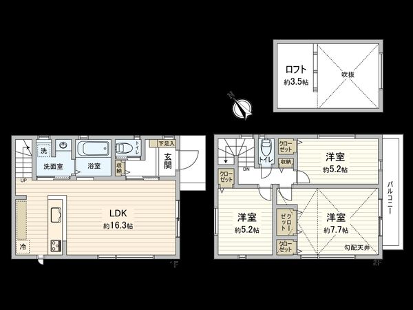 国分寺市内藤1丁目 3号棟 間取図(平面図)