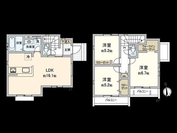 立川市若葉町2丁目 2号棟 間取図(平面図)