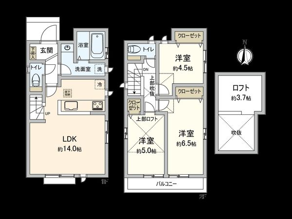 府中市北山町2丁目 B号棟 間取図(平面図)