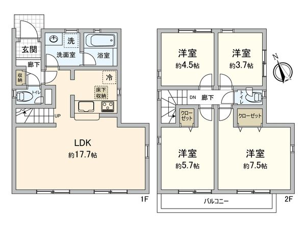 小平市上水新町2丁目 2号棟 間取図(平面図) 小平市上水新町2丁目 2号棟 間取図(平面図)
