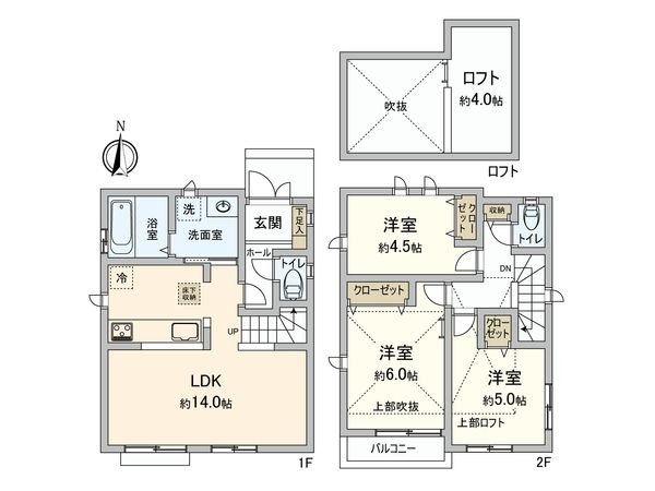 小平市小川東町 1号棟 間取図(平面図) 小平市小川東町 1号棟 間取図(平面図)