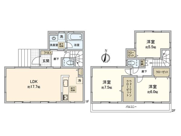 小平市津田町2丁目 3号棟 間取図(平面図) 小平市津田町2丁目 3号棟 間取図(平面図)