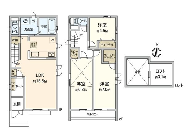 小平市小川町1丁目 新築戸建2号棟 間取図(平面図)