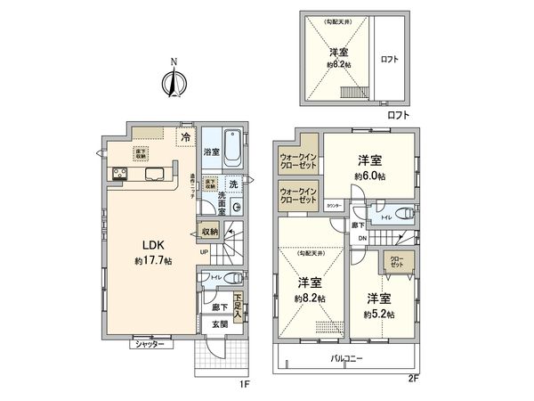小平市喜平町1丁目 新築戸建2号棟 間取図(平面図) 小平市喜平町1丁目 新築戸建2号棟 間取図(平面図)