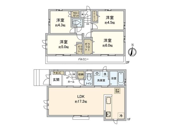 小平市学園東町 A号棟 間取図(平面図) 小平市学園東町 A号棟 間取図(平面図)