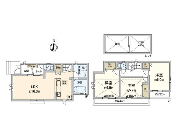 小平市学園東町 B号棟 間取図(平面図) 小平市学園東町 B号棟 間取図(平面図)