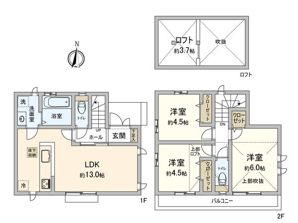 小平市学園東町 C号棟 間取図(平面図) 小平市学園東町 C号棟 間取図(平面図)