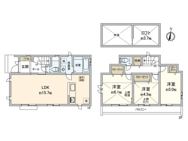 小平市学園東町 D号棟 間取図(平面図) 小平市学園東町 D号棟 間取図(平面図)