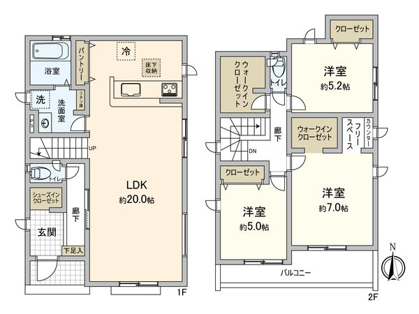 小平市小川町1丁目 新築戸建1号棟 間取図(平面図) 小平市小川町1丁目 新築戸建1号棟 間取図(平面図)