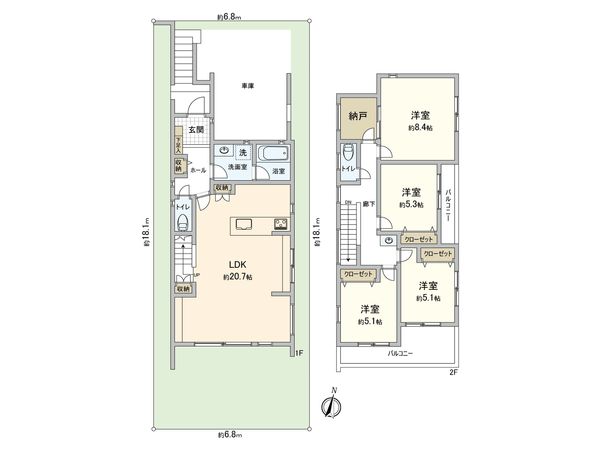 小金井市東町1丁目 土地 建物プラン例 (間取り図) 小金井市東町1丁目 土地 建物プラン例 (間取り図)