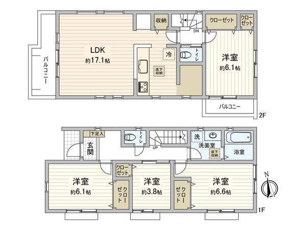 三鷹市上連雀9丁目 新築戸建 2号棟 間取図(平面図) 間取図(平面図)