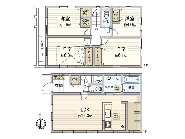 三鷹市上連雀9丁目 新築戸建 3号棟 間取図(平面図) 間取図(平面図)