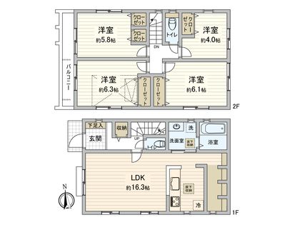 三鷹市上連雀9丁目 新築戸建 3号棟 間取図(平面図)