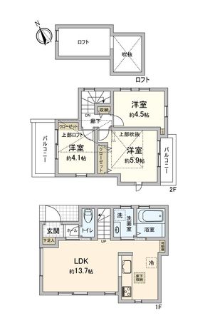 調布市菊野台2丁目新築戸建 1号棟 間取図(平面図)