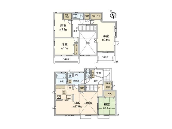 稲城市東長沼 新築戸建2号棟 間取図(平面図) 稲城市東長沼 新築戸建2号棟 間取図(平面図)