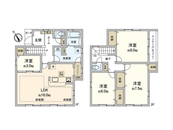 稲城市若葉台1丁目 新築戸建4号棟 間取図(平面図) 間取図(平面図)