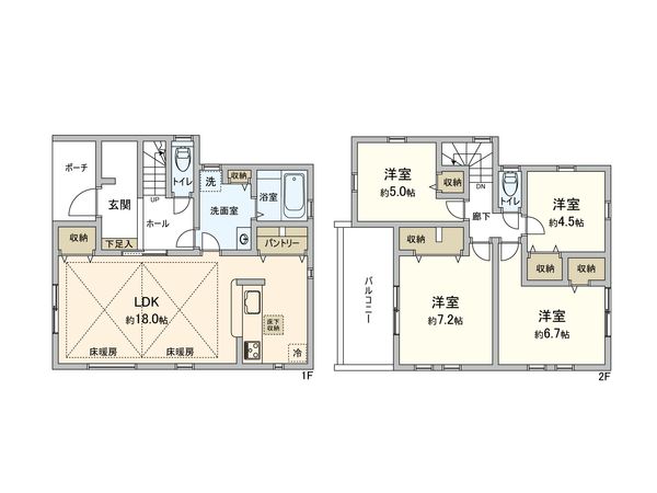 稲城市若葉台1丁目 新築戸建6号棟 間取図(平面図) 間取図(平面図)