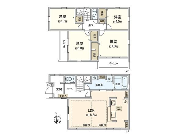 稲城市若葉台1丁目 新築戸建7号棟 間取図(平面図) 間取図(平面図)