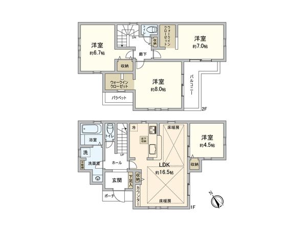 稲城市若葉台1丁目 新築戸建9号棟 間取図(平面図) 間取図(平面図)