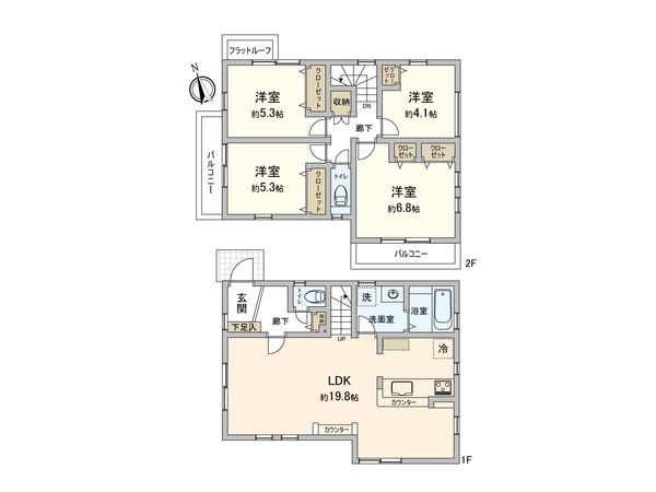 多摩市聖ヶ丘3丁目新築戸建 2号棟 間取図(平面図) 間取図(平面図)