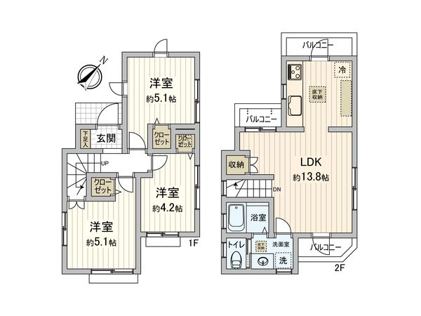 調布市深大寺南町1丁目新築戸建 間取図(平面図) 間取図(平面図)