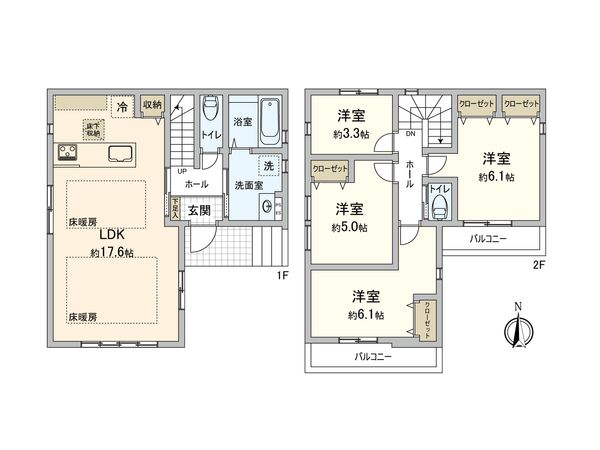 調布市八雲台1丁目新築戸建 1号棟 間取図(平面図) 調布市八雲台1丁目新築戸建 1号棟 間取図(平面図)