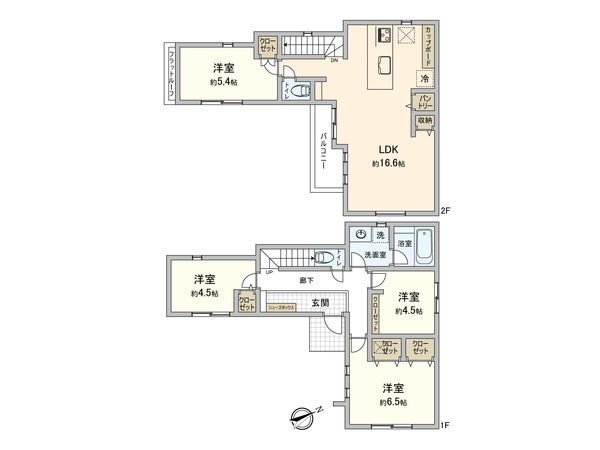 稲城市押立新築戸建 第1-2号棟 間取図(平面図)