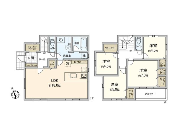 稲城市押立新築戸建 2-5号棟 間取図(平面図)