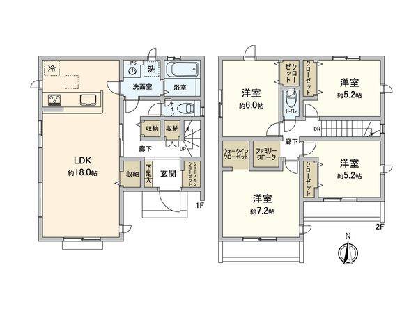 稲城矢野口新築戸建 2号棟 間取図(平面図) 間取図(平面図)