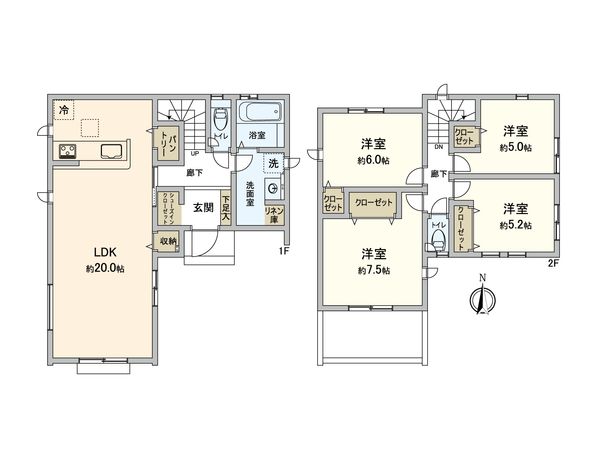 稲城市矢野口新築戸建 3号棟 間取図(平面図) 間取図(平面図)
