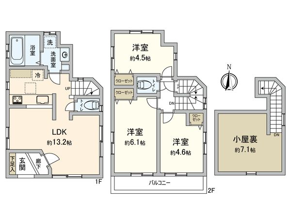 調布市深大寺北町4丁目新築戸建 間取図(平面図) 間取図(平面図)