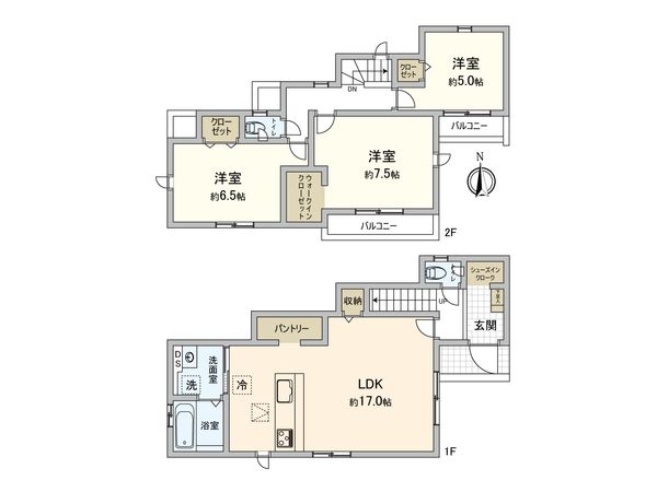 稲城市若葉台1丁目新築戸建 1号棟 間取図(平面図) 間取図(平面図)