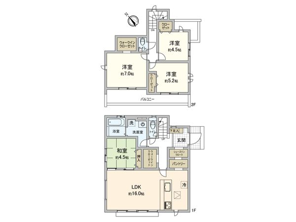 稲城市若葉台1丁目新築戸建 3号棟 間取図(平面図) 間取図(平面図)