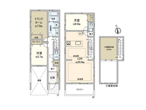 調布市富士見町1丁目新築戸建1号棟 間取図(平面図)