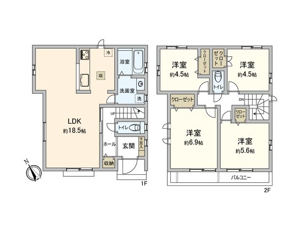 稲城市東長沼 新築戸建 D号棟 間取図(平面図) 間取図(平面図)