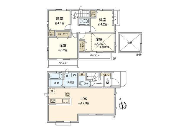 調布市飛田給2丁目 新築戸建 B号棟 間取図(平面図) 間取図(平面図)