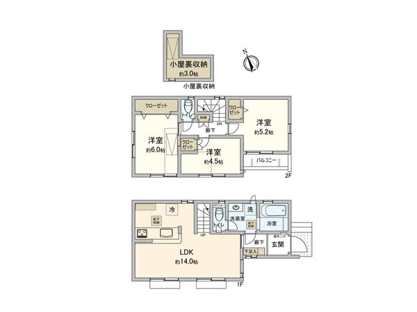 調布市深大寺北町1丁目新築戸建 2号棟 間取図(平面図) 間取図(平面図)