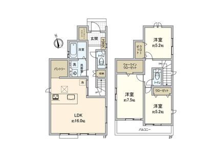 調布市国領町5丁目新築戸建 2号棟 間取図(平面図)