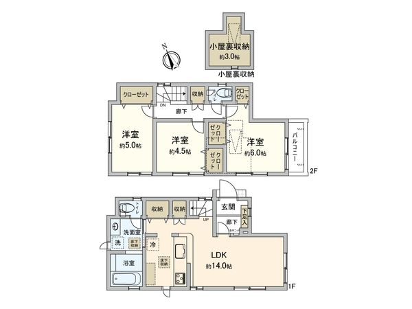 調布市深大寺北町1丁目新築戸建 3号棟 間取図(平面図)