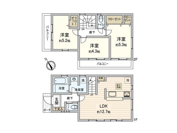 調布市染地1丁目新築戸建2号棟 間取図(平面図) 調布市染地1丁目新築戸建2号棟 間取図(平面図)