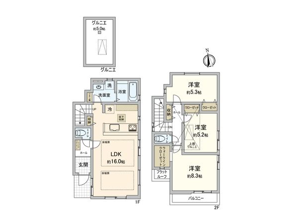 調布市菊野台2丁目 新築戸建2号棟 間取図(平面図)
