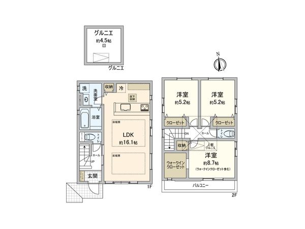 調布市菊野台2丁目 新築戸建1号棟 間取図(平面図)